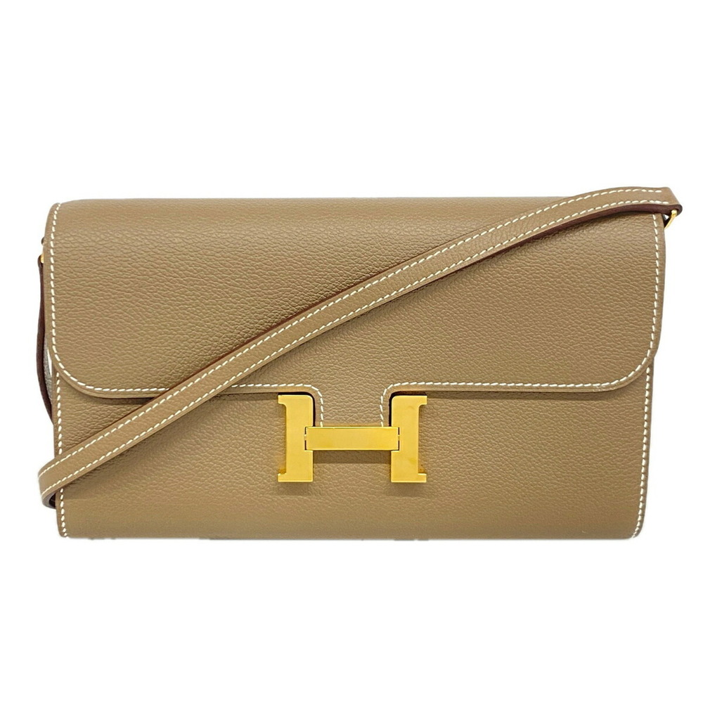 Hermes Constance To Go Evercolor Etoupe B Stamp Women's Wallet/Shoulder Wallet